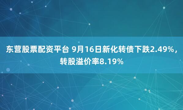 东营股票配资平台 9月16日新化转债下跌2.49%，转股溢价率8.19%